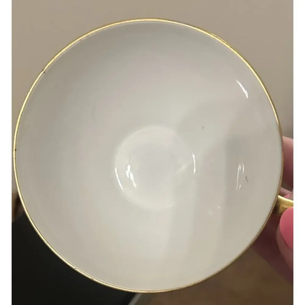 Antique Bayreuth Bone China Yellow Floral Handpainted Tea Cup & Saucer Gold Trim